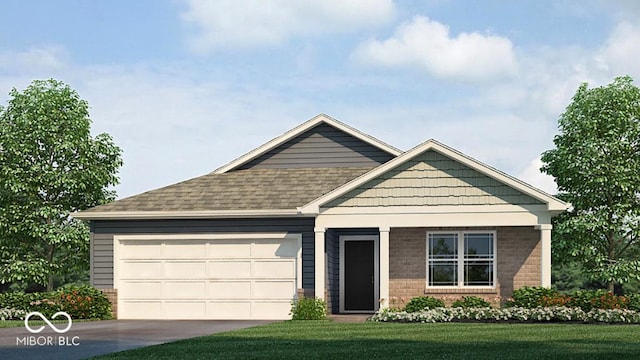 view of front of property featuring a front yard and a garage