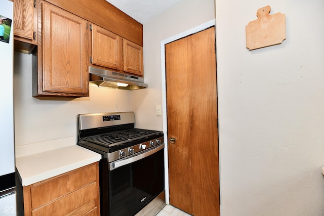 kitchen with stainless steel range with gas stovetop