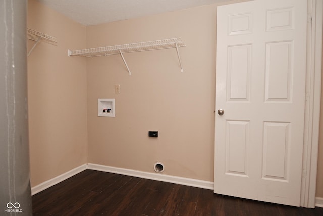 laundry area with hookup for a washing machine, dark hardwood / wood-style floors, and hookup for an electric dryer