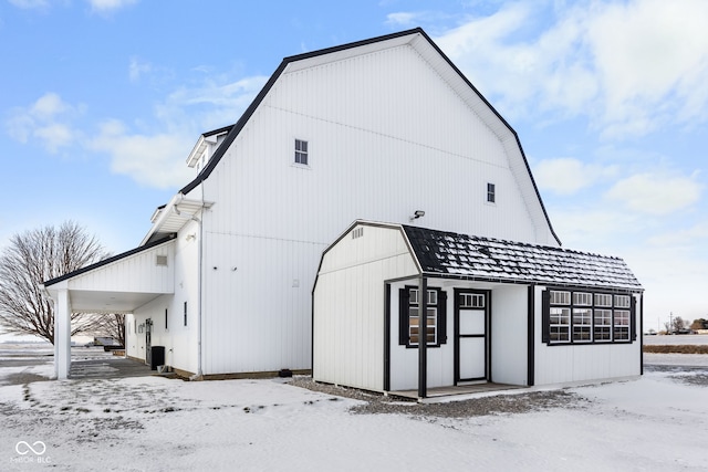 view of snow covered property