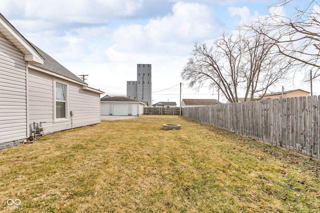 view of yard featuring an outbuilding and a fenced backyard