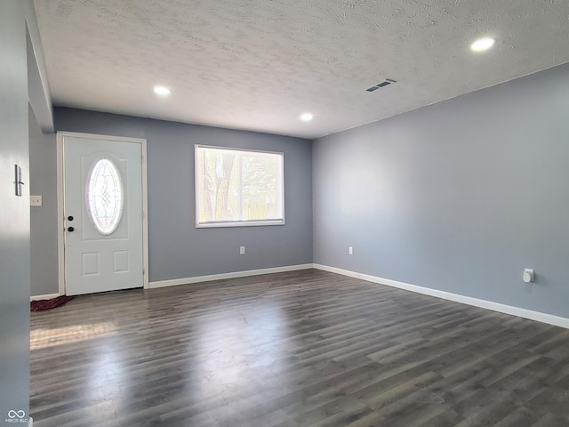 foyer entrance featuring dark hardwood / wood-style floors, a healthy amount of sunlight, and a textured ceiling