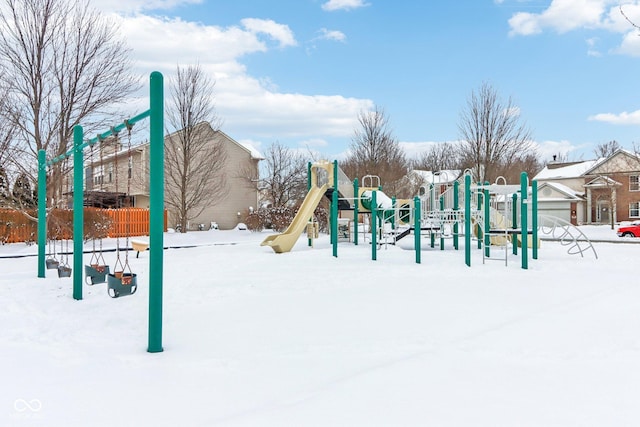 view of snow covered playground