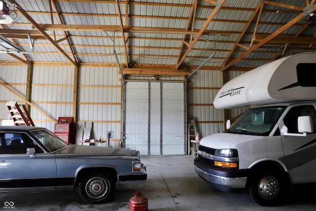 garage with metal wall