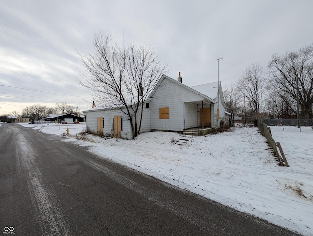 view of snow covered exterior