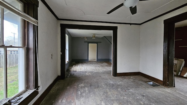 spare room with dark hardwood / wood-style flooring and crown molding