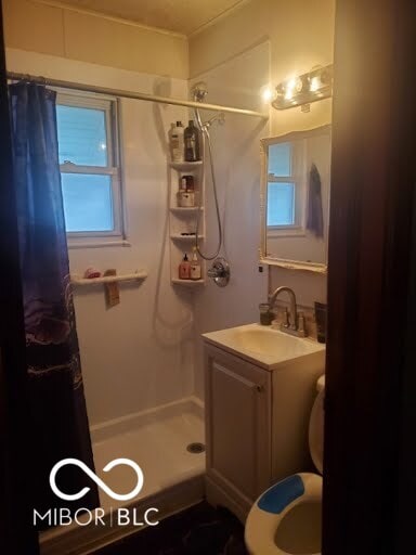 bathroom with vanity and walk in shower