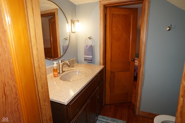 bathroom featuring wood-type flooring and vanity