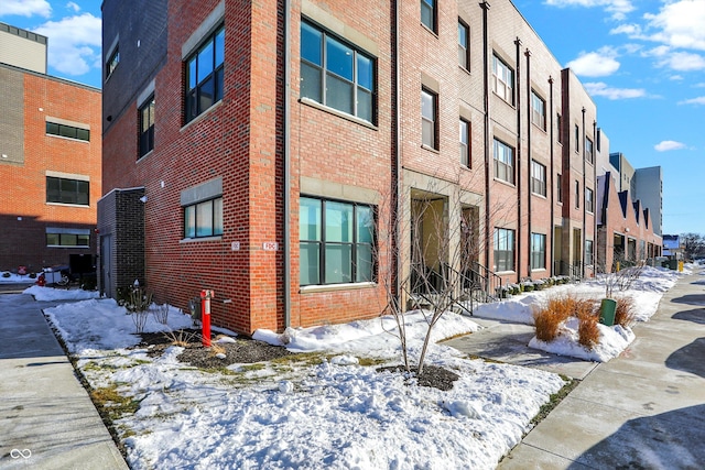 view of snow covered building