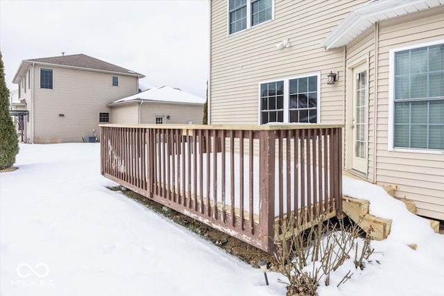 view of snow covered deck