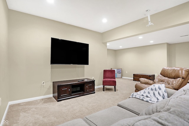 living room with light colored carpet