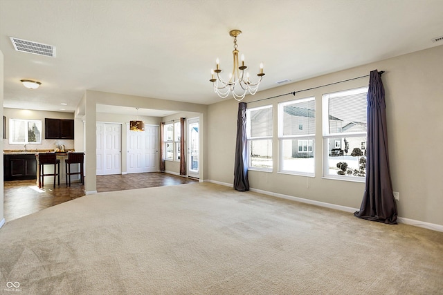 interior space with a chandelier