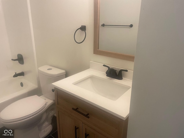 full bathroom with toilet, shower / bathtub combination, and vanity