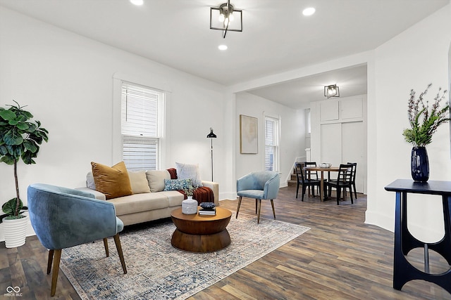 living room featuring dark hardwood / wood-style floors