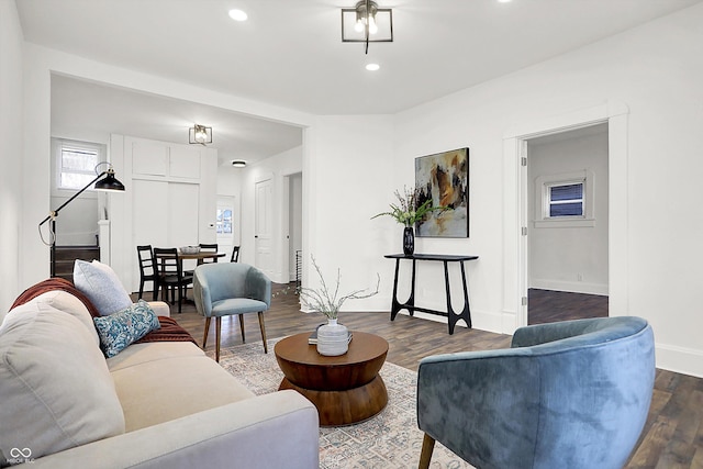 living room featuring dark hardwood / wood-style flooring