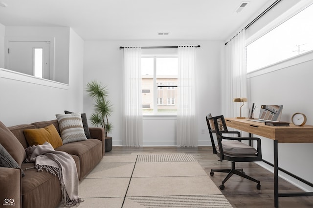 office area featuring light hardwood / wood-style floors