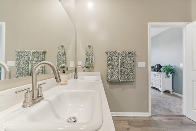 bathroom with wood-type flooring and vanity