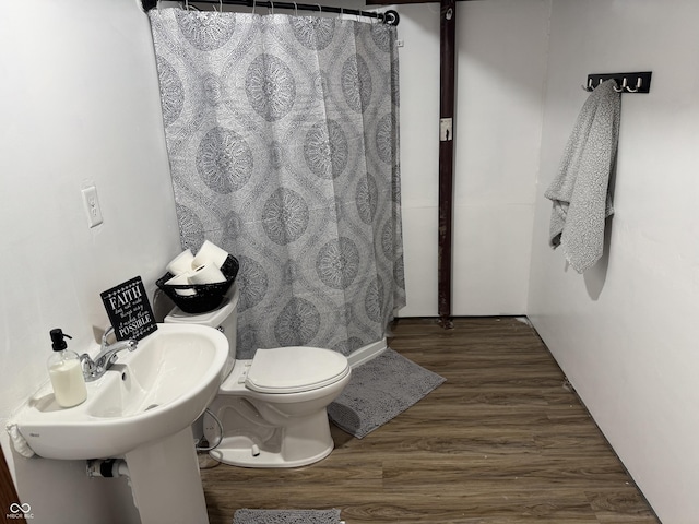 bathroom featuring hardwood / wood-style flooring, toilet, and sink