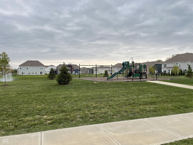 view of jungle gym with a yard