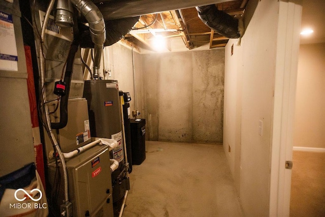 basement with gas water heater