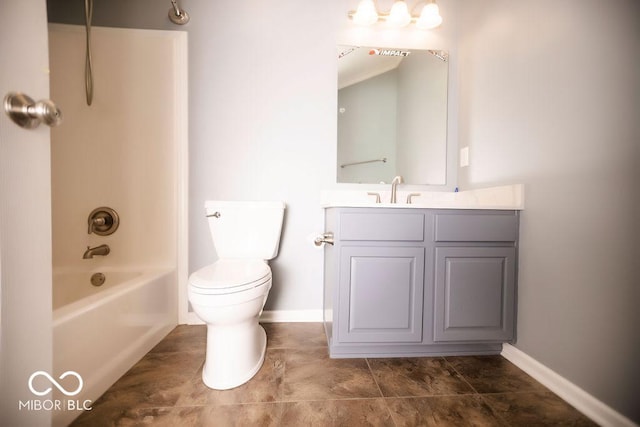 full bathroom with vanity,  shower combination, and toilet