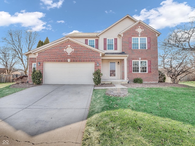 view of front property with a garage and a front yard