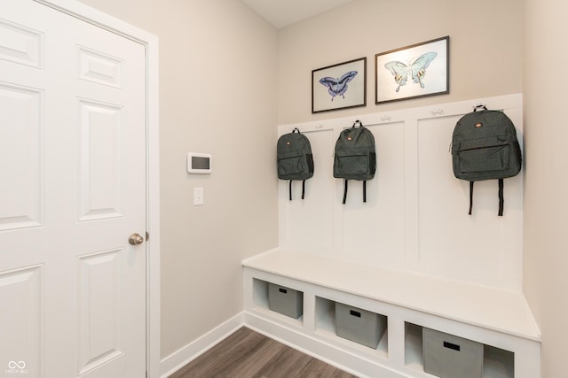 mudroom with dark hardwood / wood-style floors