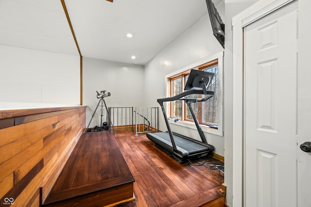 exercise area featuring wood-type flooring