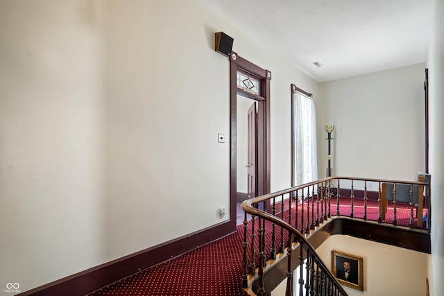 hallway with carpet floors