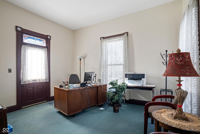 carpeted office space featuring plenty of natural light