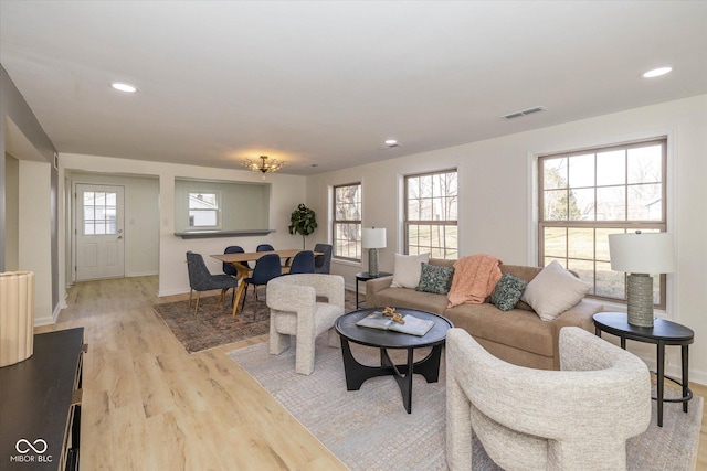 living room featuring light wood-type flooring