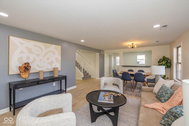 living room featuring light wood-type flooring