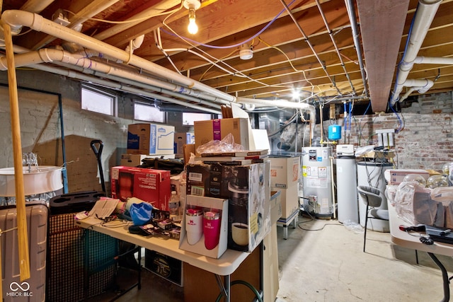 basement featuring gas water heater