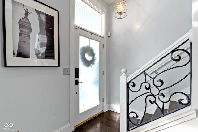 foyer entrance featuring dark hardwood / wood-style floors and a wealth of natural light