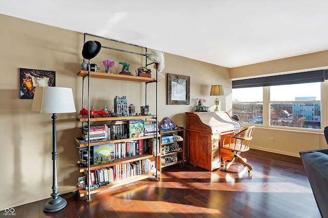 office area with dark hardwood / wood-style flooring