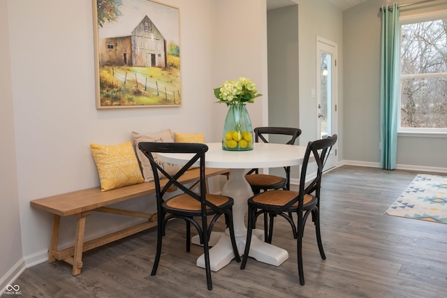 dining space featuring dark wood-type flooring