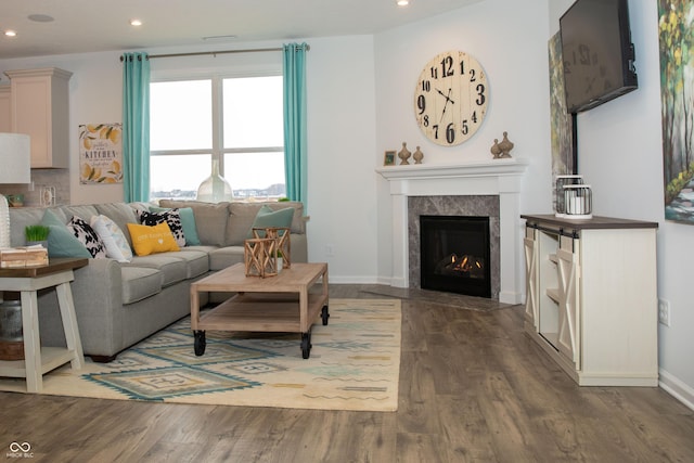 living room featuring dark hardwood / wood-style flooring