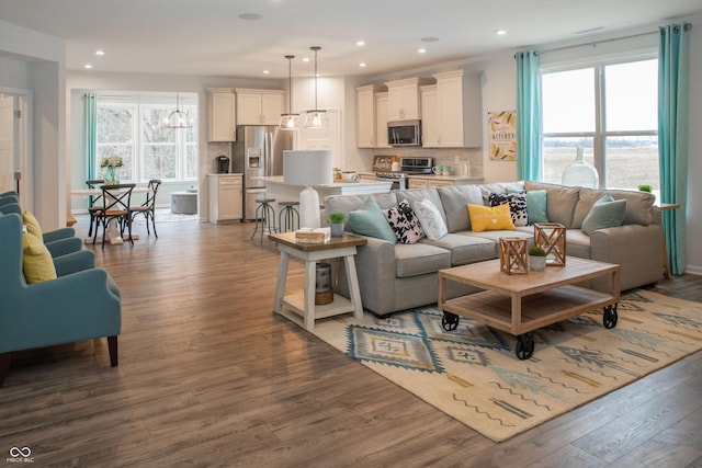 living room with hardwood / wood-style floors