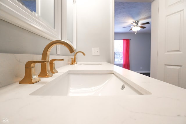 interior details with sink and ceiling fan