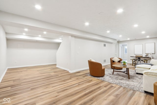 living room featuring light wood-type flooring