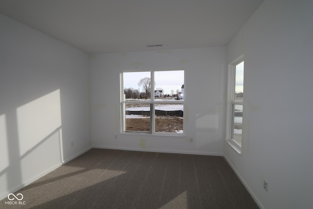 empty room with dark colored carpet