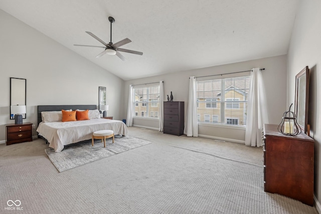 6595 Reserve Dr, Indianapolis, IN 46220 - carpeted bedroom featuring lofted ceiling, baseboards, and ceiling fan