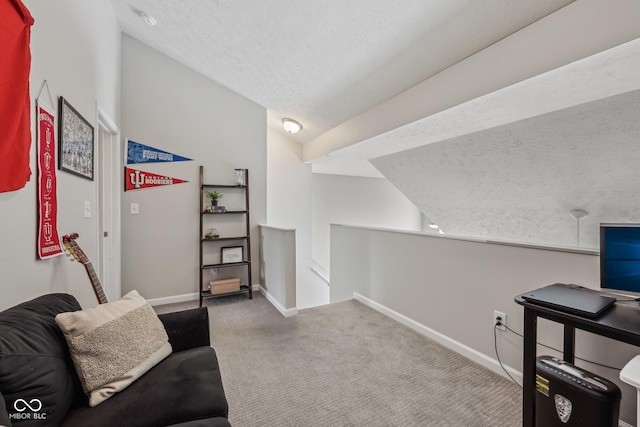 6595 Reserve Dr, Indianapolis, IN 46220 - carpeted office featuring lofted ceiling, a textured ceiling, and baseboards