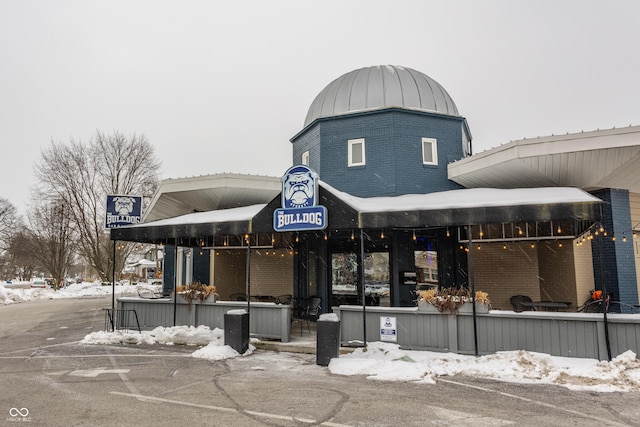 view of snow covered building