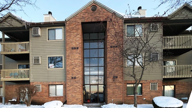 view of snow covered building