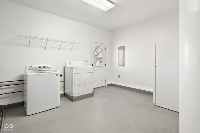 laundry room with electric panel and washing machine and dryer