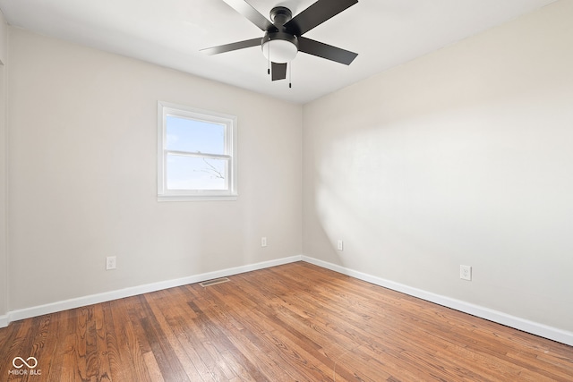 unfurnished room with hardwood / wood-style flooring and ceiling fan