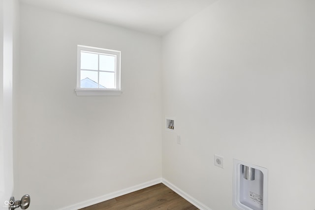 laundry room with hookup for an electric dryer, hookup for a washing machine, and dark hardwood / wood-style flooring