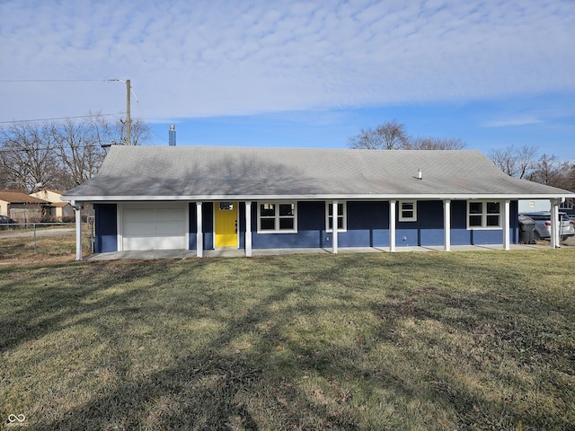 ranch-style house with a front lawn and a garage