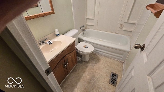 full bathroom featuring shower / tub combination, vanity, and toilet